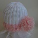 Pink Side Pom newborn hat,