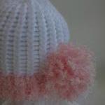 Pink Side Pom newborn hat,