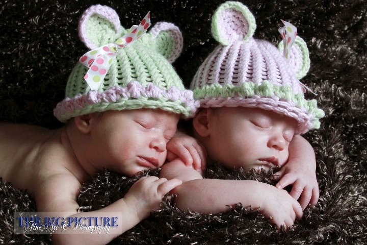 Twin Hat set, Cotton Teddy Bear hats, newborn