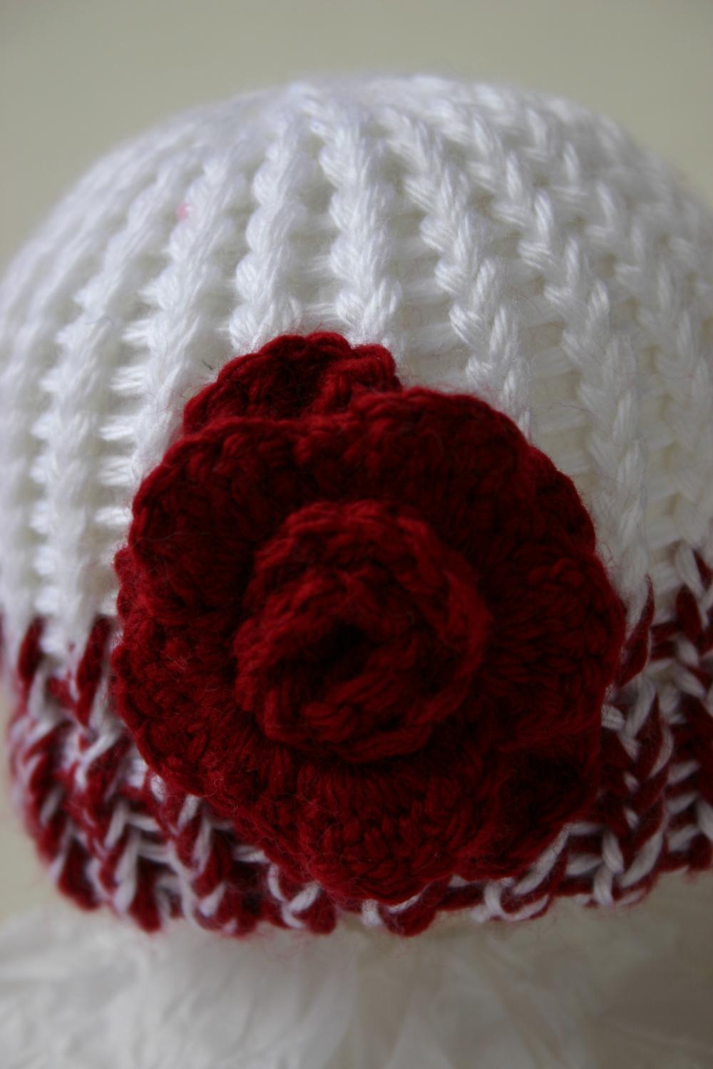 Newborn Hat with Deep Red Rose