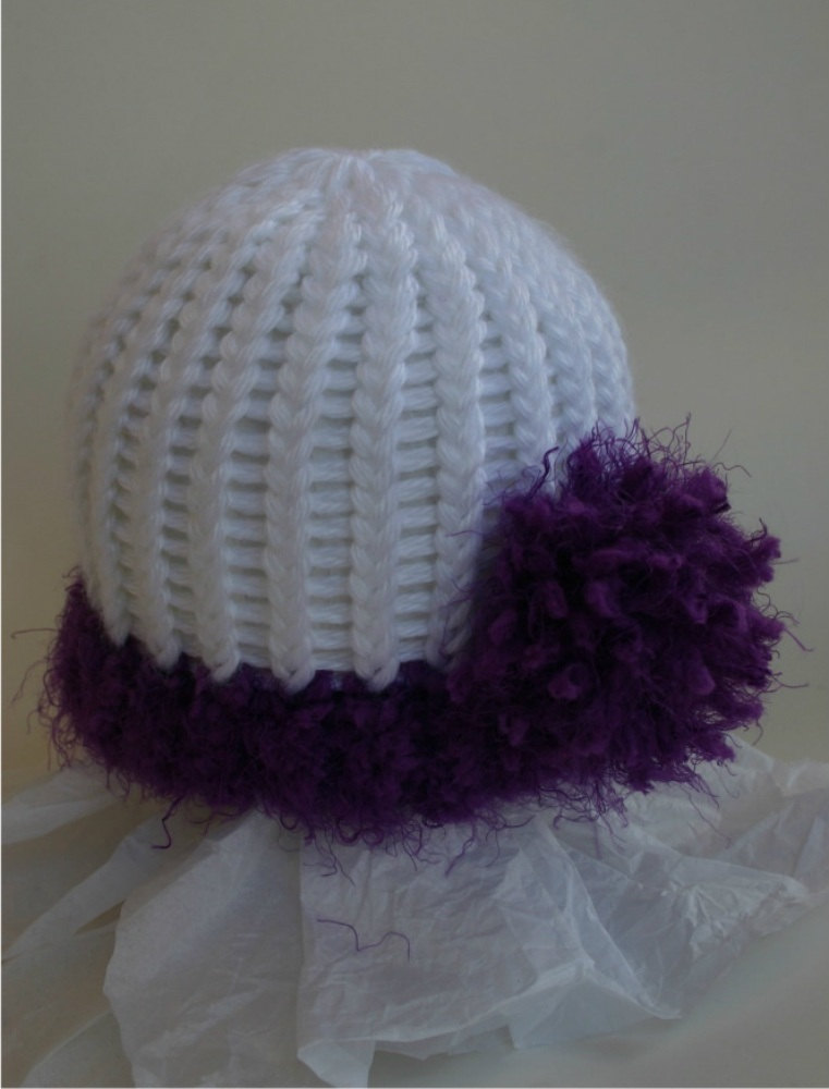 Purple (Tamarin) side pom newborn hat, Lisa Collection