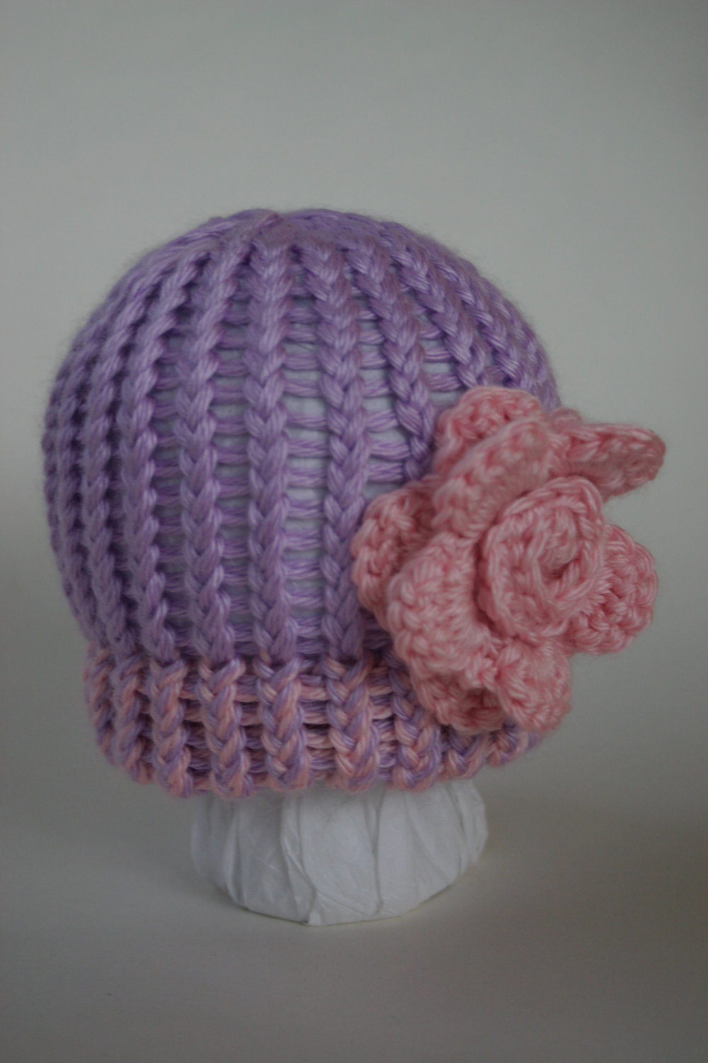Lavender Rose newborn hat with Pink Rose, Sophie Collection