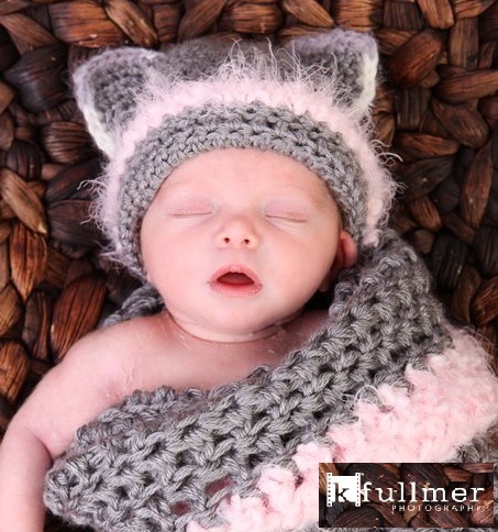 Newborn Kitty Cocoon Set with Kitty Hat, Photo prop
