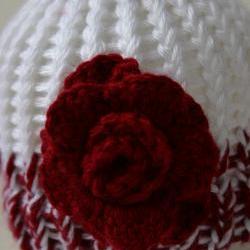 Newborn Hat with Deep Red Rose