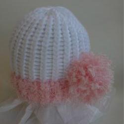 Pink Side Pom newborn hat,