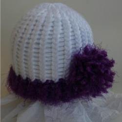 Purple (Tamarin) side pom newborn hat, Lisa Collection