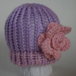 Lavender Rose newborn hat with Pink Rose, Sophie Collection